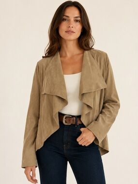 Polo Ralph Lauren Women’s Tan Goat Suede Leather Open Front Jacket Cardigan XS/S